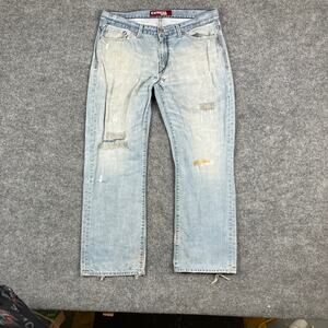 Express Rocco Jeans Mens Size 36x30 Light Wash Slim Fit Distressed Straight Leg